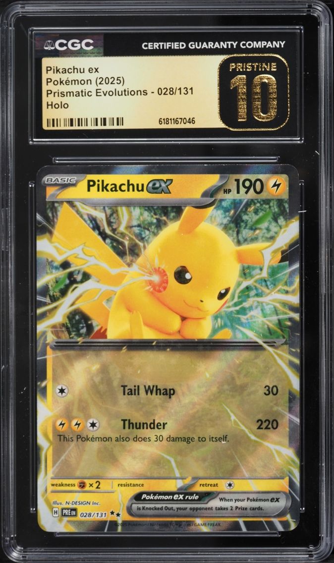 2025 Pokemon Scarlet & Violet Prismatic Evolutions Holo Pikachu Ex #28 CGC 10 PRISTINE