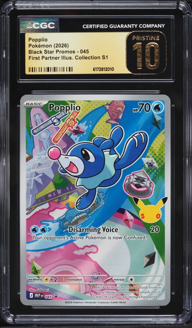2026 Pokemon Mega Promo First Partner Illustration S1 Full Art Popplio #45 CGC 10 PRISTINE