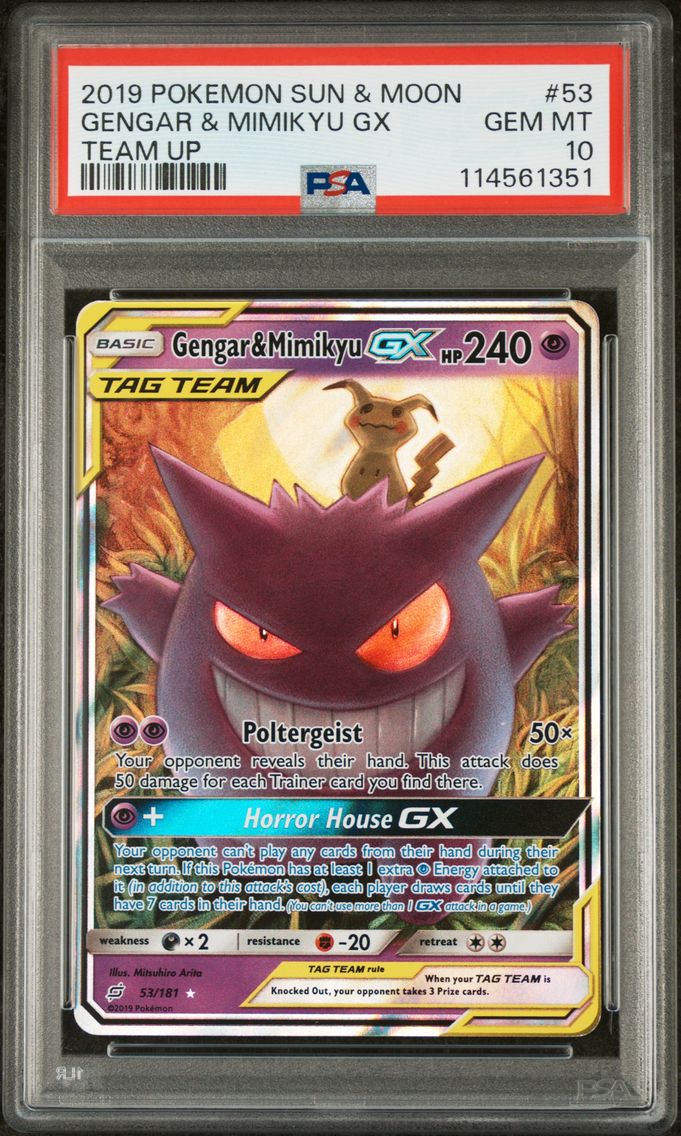 2019 #53 Gengar & Mimikyu GX PSA 10 Sun & Moon Team Up