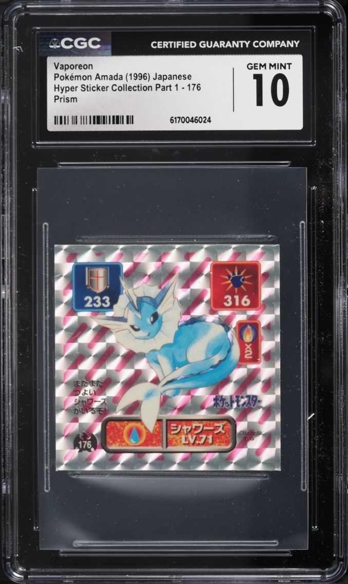 1996 Pokemon Japanese Amada Hyper Sticker Pt 1 Prism Vaporeon #176 CGC 10 GEM MINT