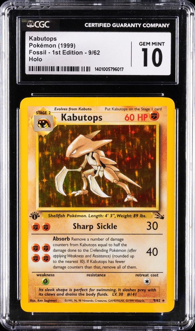 1999 #9 Kabutops-Holo 1st Edition CGC 10 Fossil Pokemon