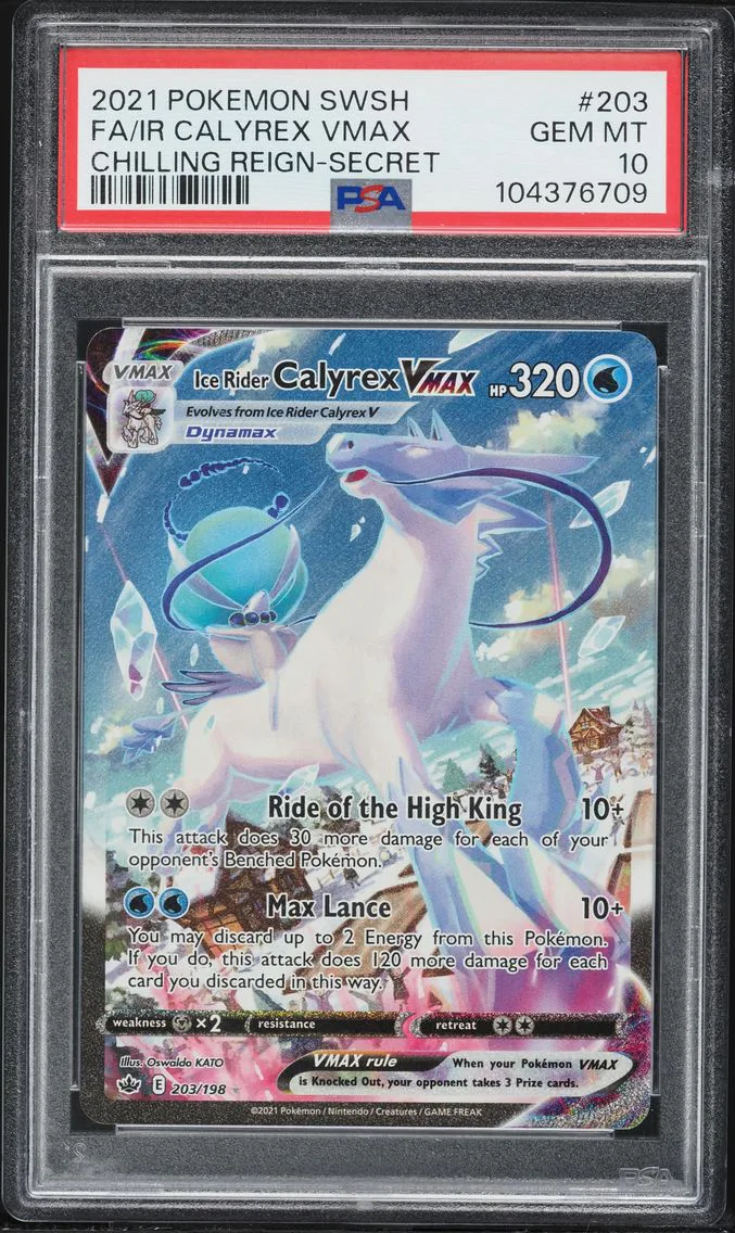 2021 #203 Full Art/Ice Rider Calyrex Vmax PSA 10 Sword & Shield Chilling Reign Pokemon