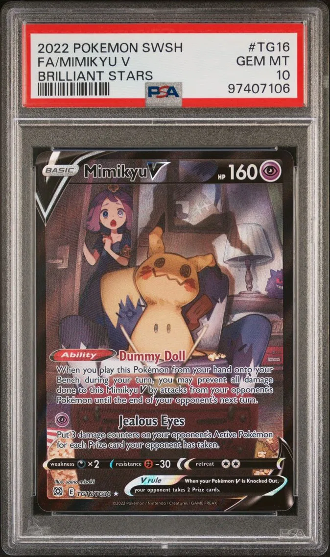2022 #TG16 Full Art/Mimikyu V PSA 10 Sword & Shield Brilliant Stars