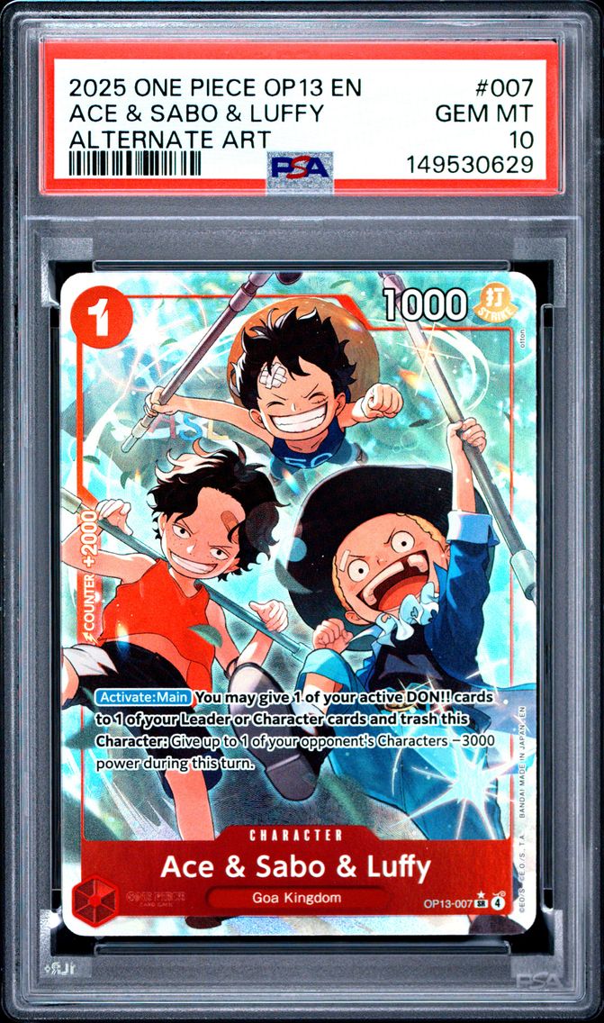 2025 #007 Ace & Sabo & Luffy PSA 10 One Piece OP13-Carrying on His Will