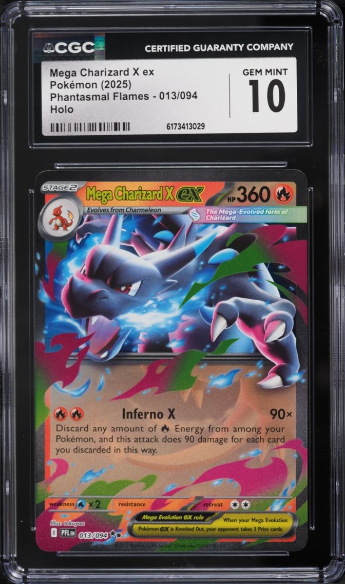 2025 Pokemon Mega Evolution Phantasmal Flames Holo Mega Charizard X EX #13 CGC 10 GEM MINT