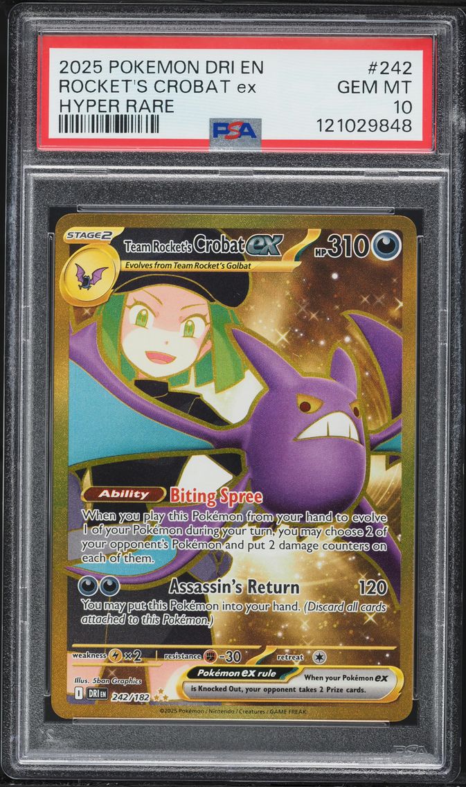 2025 #242 Team Rocket's Crobat EX PSA 10 Dri EN-Destined Rivals Pokemon