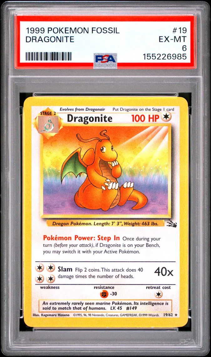1999 #19 Dragonite PSA 6 Fossil
