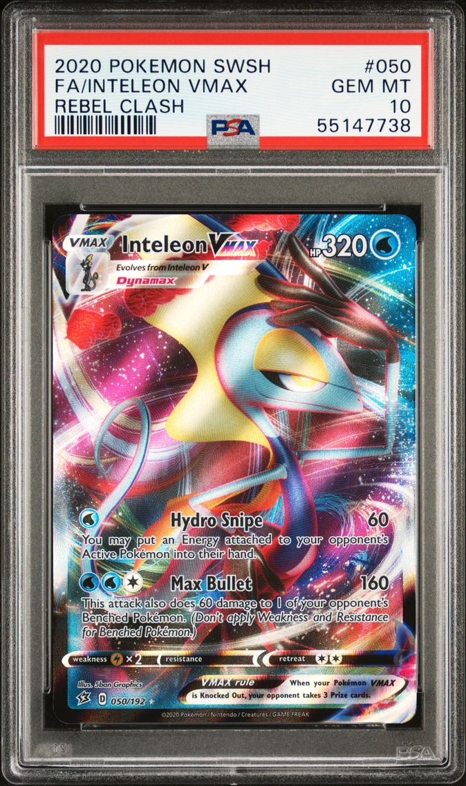 2020 #050 Full Art/Inteleon Vmax PSA 10 Sword & Shield Rebel Clash Pokemon