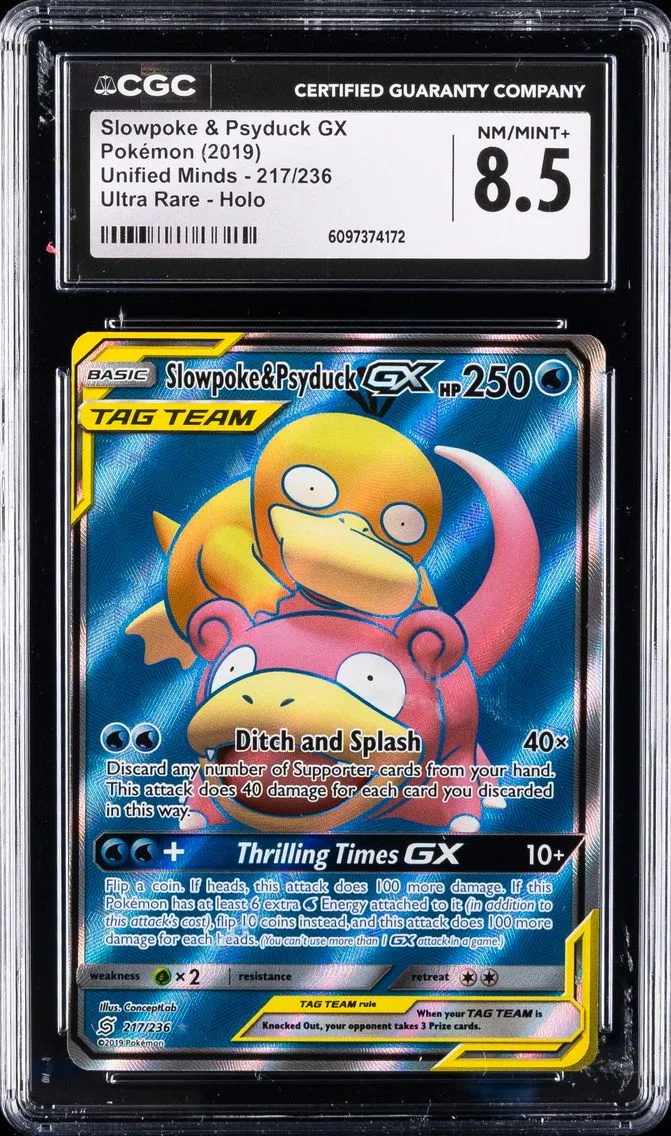 2019 #217 Full Art/Slowpoke & Psyduck GX CGC 8.5 Sun & Moon Unified Minds Pokemon