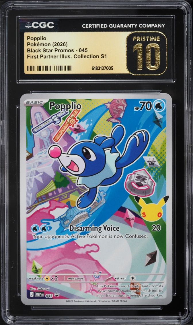 2026 Pokemon Mega Evolution Promo First Partner Illustration S1 Full Art Popplio #45 CGC 10