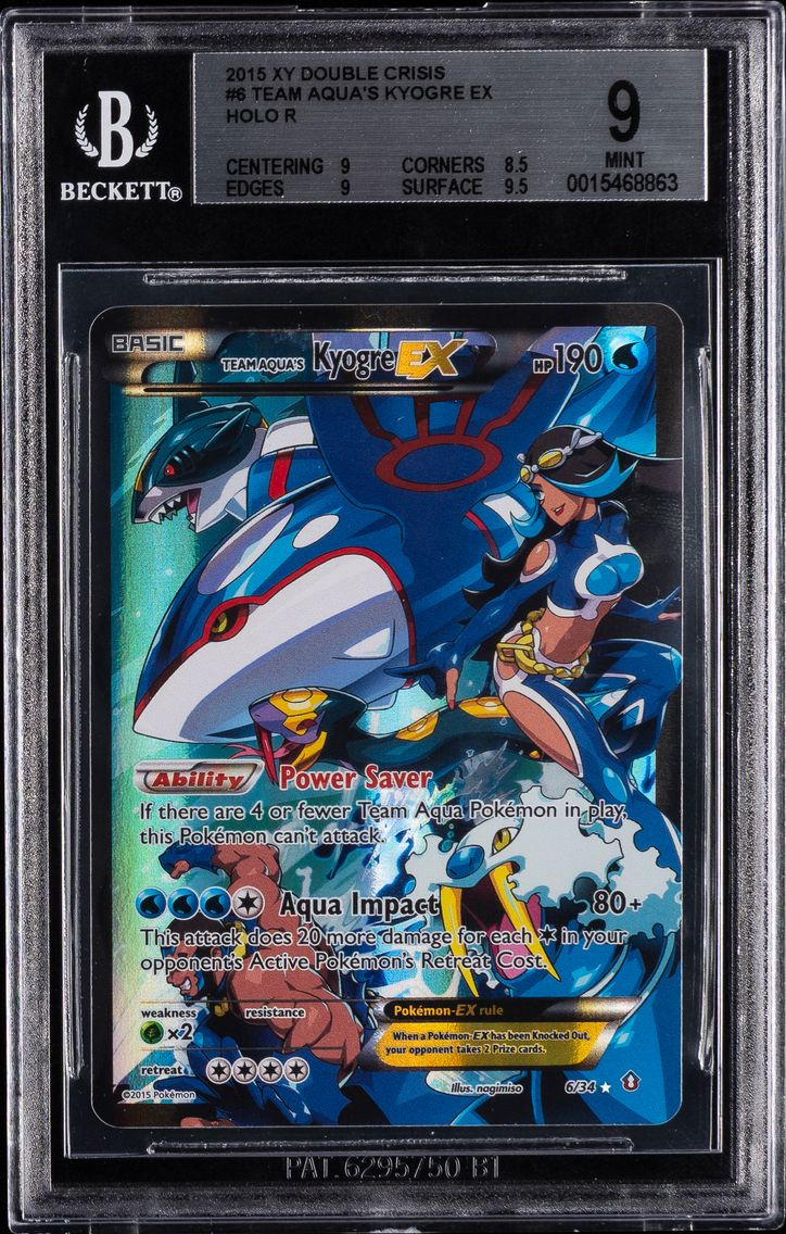2015 #6 Full Art/Team Aqua's Kyogre EX BGS 9 XY Double Crisis Pokemon