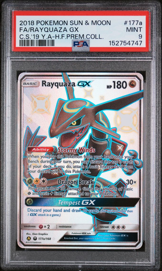 2018 #177a Full Art/Rayquaza GX PSA 9 Sun & Moon Celestial Storm