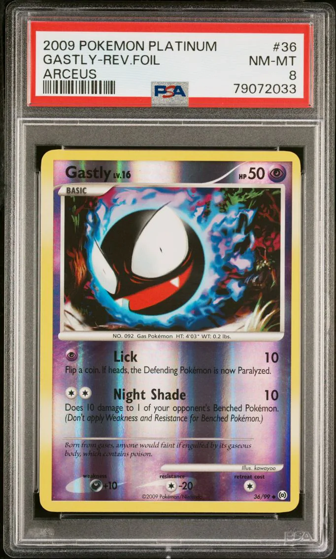 2009 #36 Gastly-Reverse Foil PSA 8 Platinum Arceus Pokemon