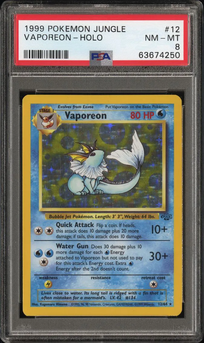 1999 #12 Vaporeon-Holo PSA 8 Jungle Pokemon