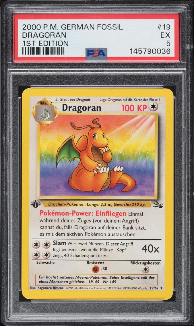 2000 Pokemon German Fossil 1st Edition Dragoran #19 PSA 5 EX