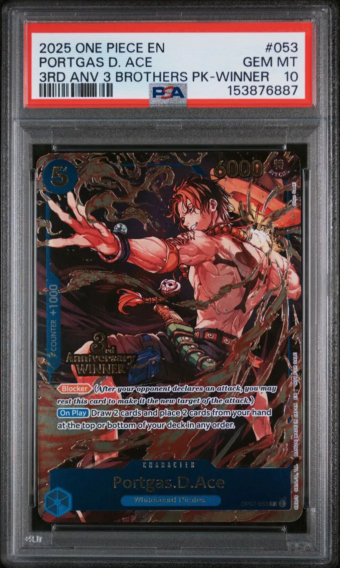 2025 #053 Portgas D. Ace PSA 10 One Piece 3rd Anniversary Tournament 3 Brothers Pack