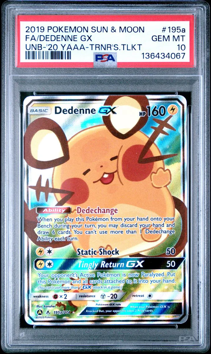 2019 #195a Full Art/Dedenne GX PSA 10 Sun & Moon Unbroken Bonds