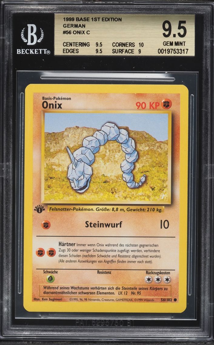 1999 Pokemon German Base Set 1st Edition Onix #56 BGS 9.5 GEM MINT