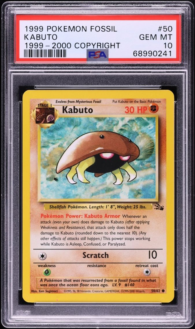 1999 #50 Kabuto PSA 10 Pokemon Fossil '99-00 Copyright