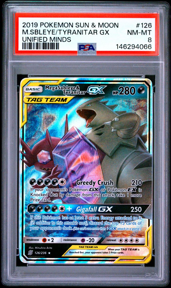 2019 #126 Mega Sableye & Tyranitar GX PSA 8 Sun & Moon Unified Minds