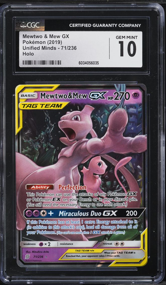 2019 #71 Mewtwo & Mew GX CGC 10 Sun & Moon Unified Minds Pokemon
