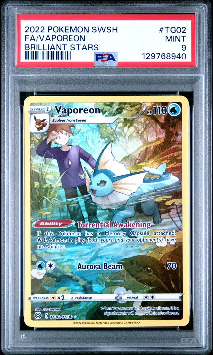 2022 #TG02 Full Art/Vaporeon PSA 9 Sword & Shield Brilliant Stars Pokemon