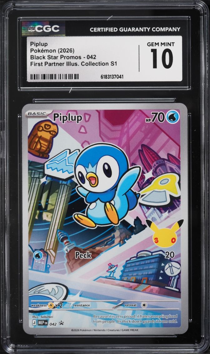 2026 Pokemon Mega Evolution Promo First Partner Illustration S1 Full Art Piplup #42 CGC 10 GEM