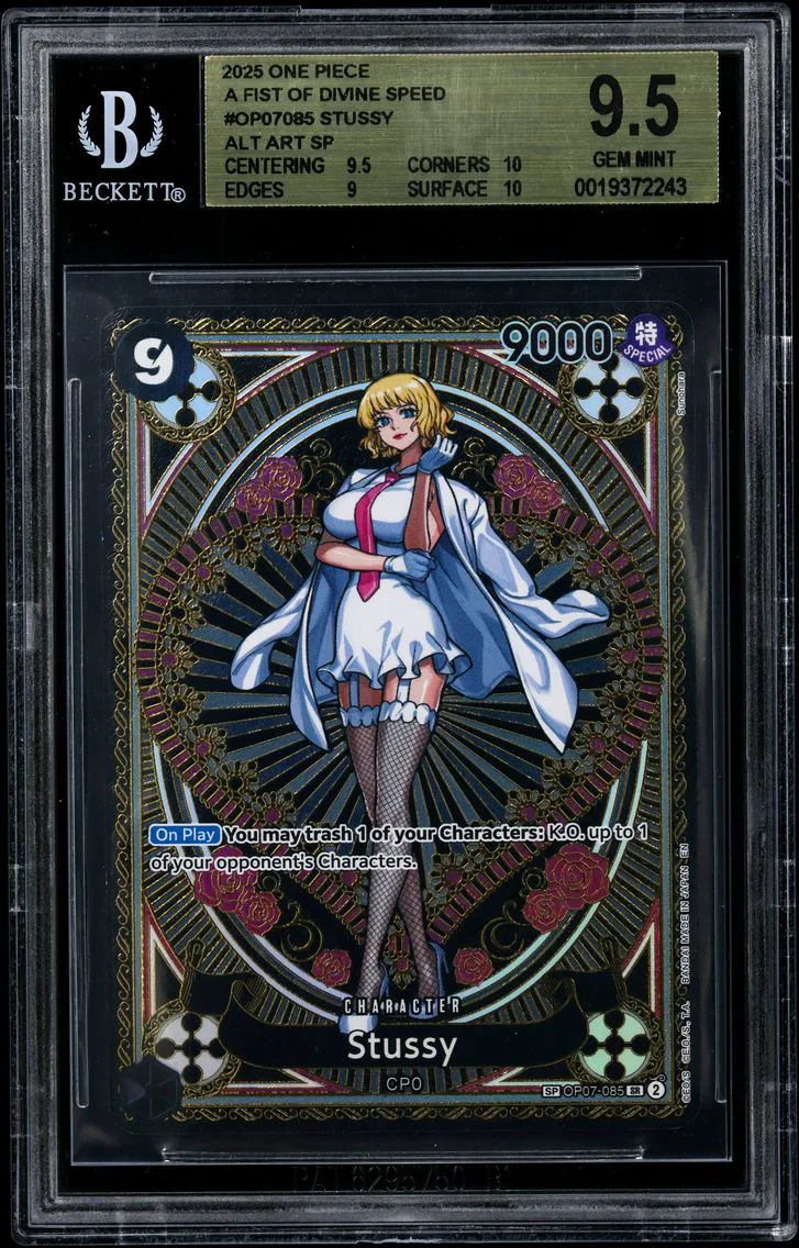 2025 #OP07085 Stussy ALT ART SP BGS 9.5 One Piece Card Game A Fist of Divine Speed