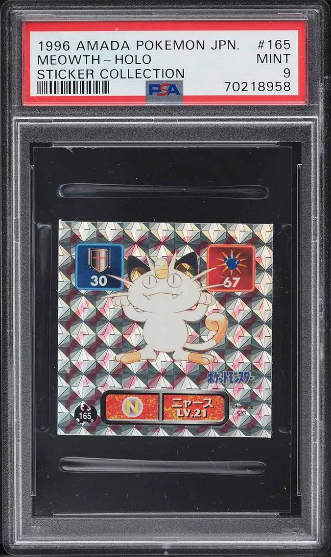 1996 Pokemon Japanese Amada Sticker Collection Holo Meowth #165 PSA 9 MINT