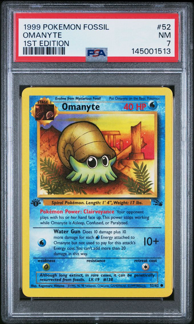 1999 #52 Omanyte 1st Edition PSA 7 Fossil Pokemon