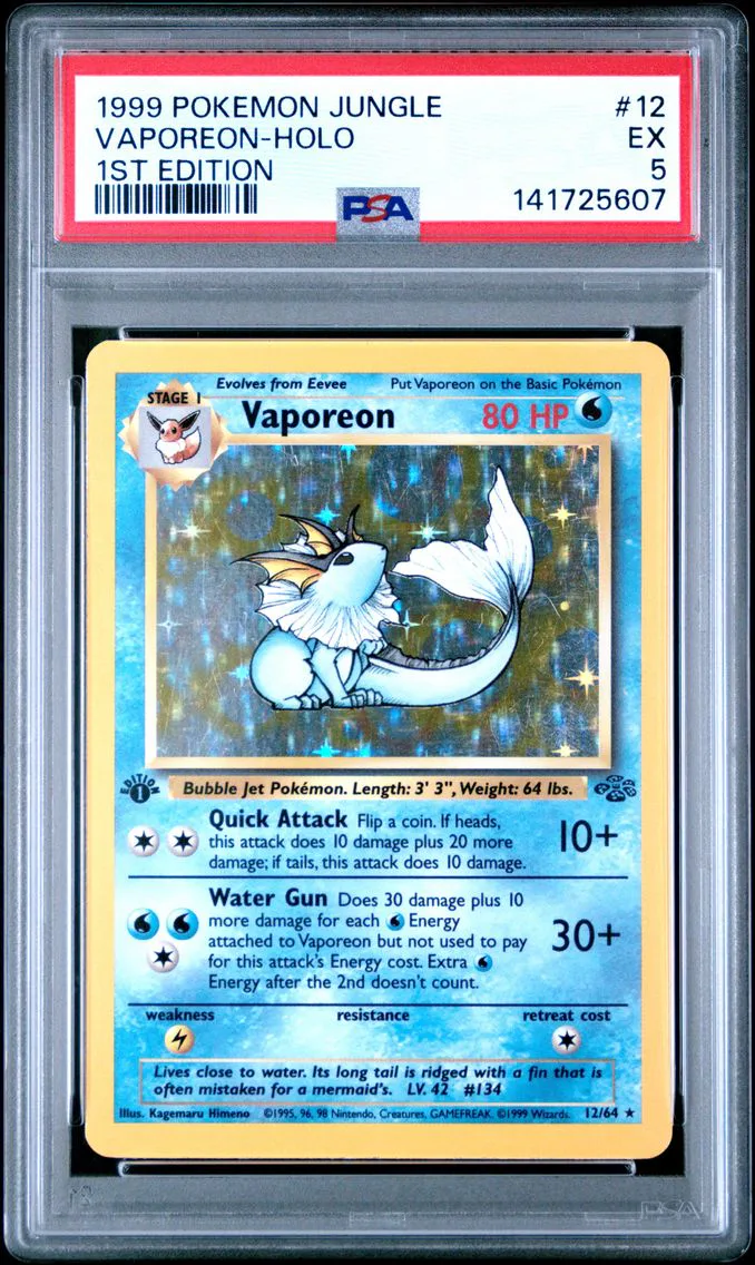 1999 #12 Vaporeon-Holo 1st Edition PSA 5 Jungle Pokemon