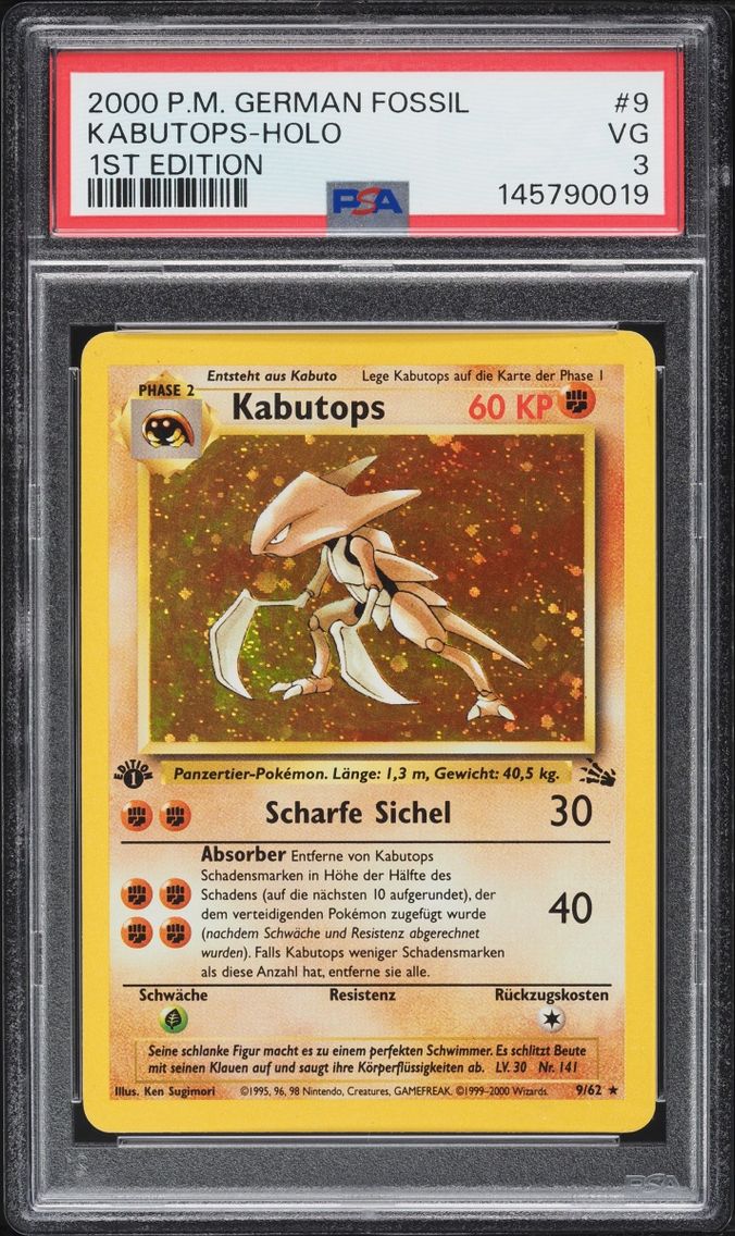 2000 Pokemon German Fossil 1st Edition Holo Kabutops #9 PSA 3 VG