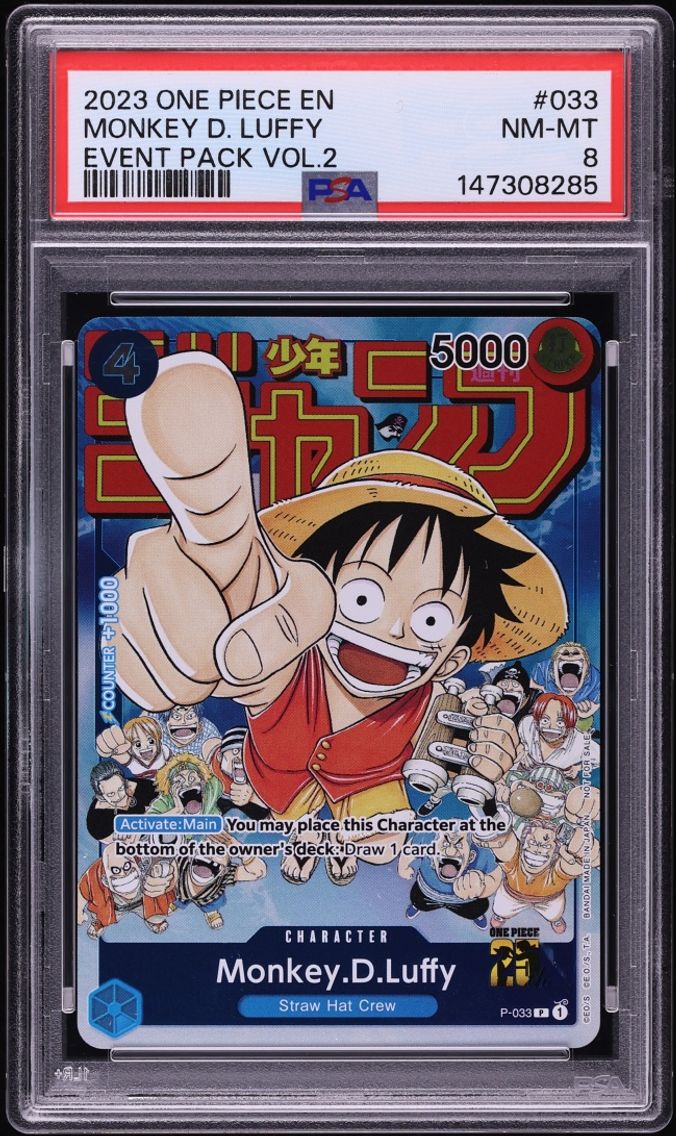 2023 #P-033 One Piece Promo Event Pack Volume 2 Alt Art Monkey D. Luffy NM-MT PSA 8