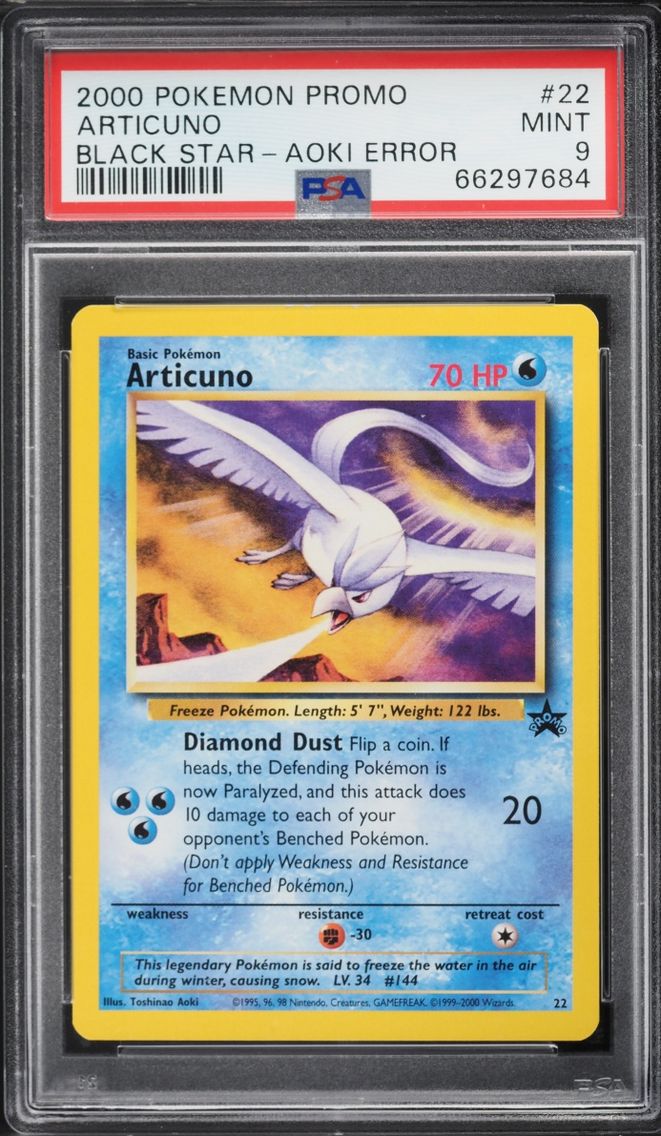 2000 Pokemon Black Star Promo Aoki Error Articuno #22 PSA 9 MINT