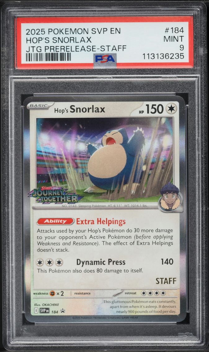2025 #184 Hop's Snorlax PSA 9 Svp EN-SV Black Star Promo Pokemon