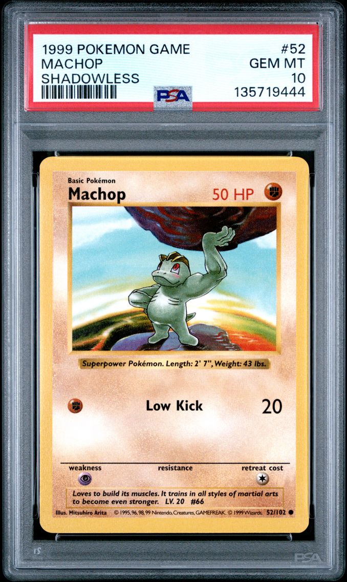 1999 #52 Machop Shadowless PSA 10 Game