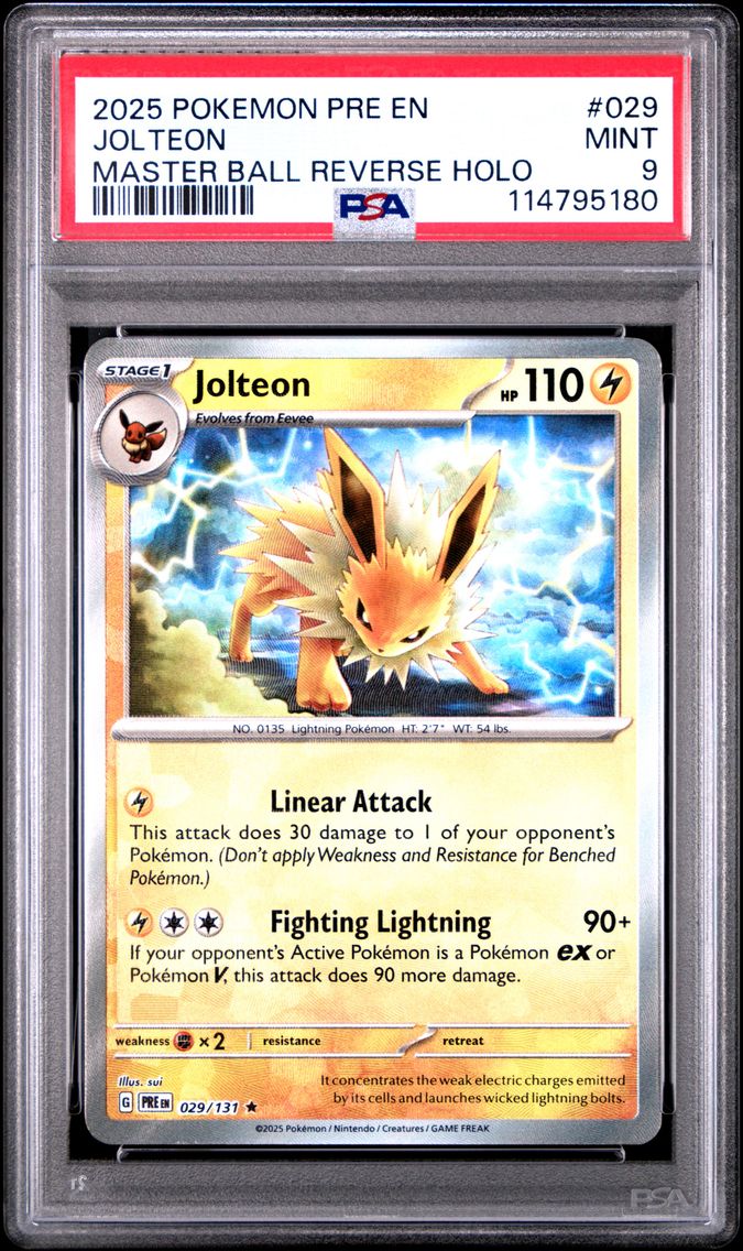 2025 #029 Jolteon Master Ball Reverse Holo PSA 9 Pre EN-Prismatic Evolutions