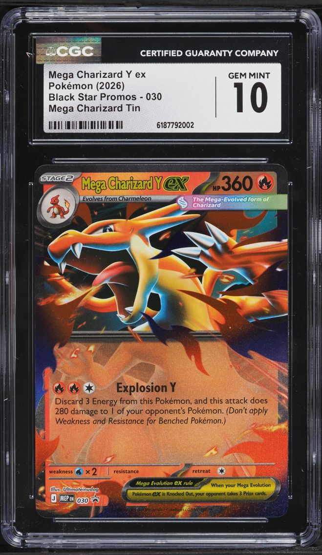 2026 #30 Mega Charizard Y Ex CGC 10 Pokemon Mega Evolution Black Star Promo Tin