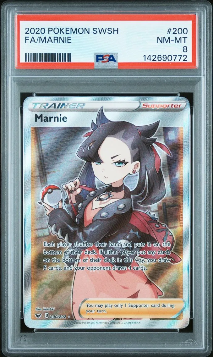2020 #200 Full Art/Marnie PSA 8 Sword & Shield Pokemon