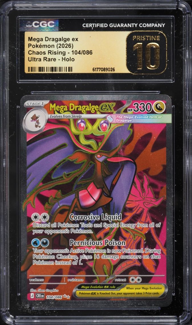 2026 Pokemon Mega Evolution Chaos Rising Full Art Mega Dragalge EX #104 CGC 10 PRISTINE
