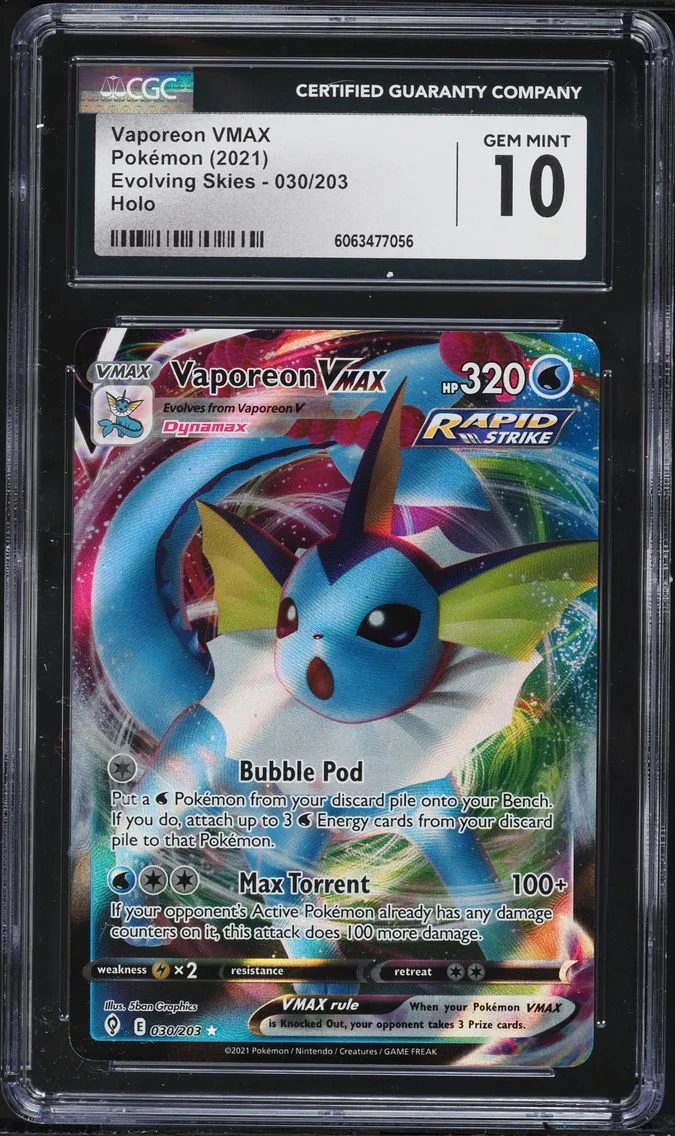 2021 #030 Full Art/Vaporeon Vmax CGC 10 Sword & Shield Evolving Skies Pokemon