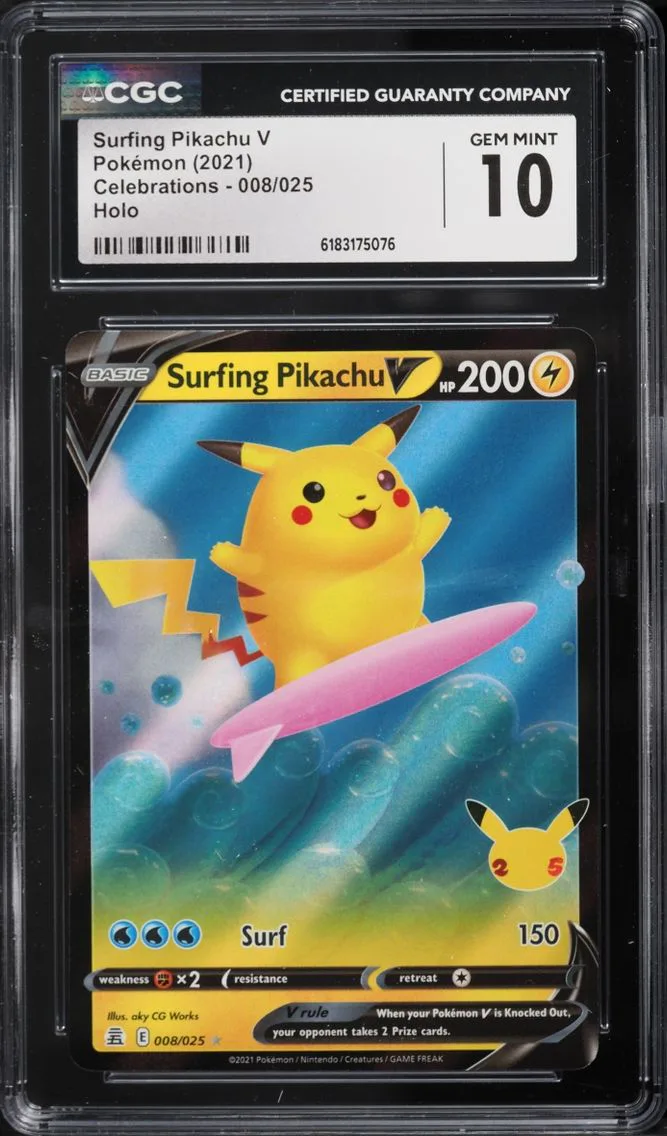 2021 #8 Surfing Pikachu V CGC 10 Pokemon Sword & Shield Celebrations Holo