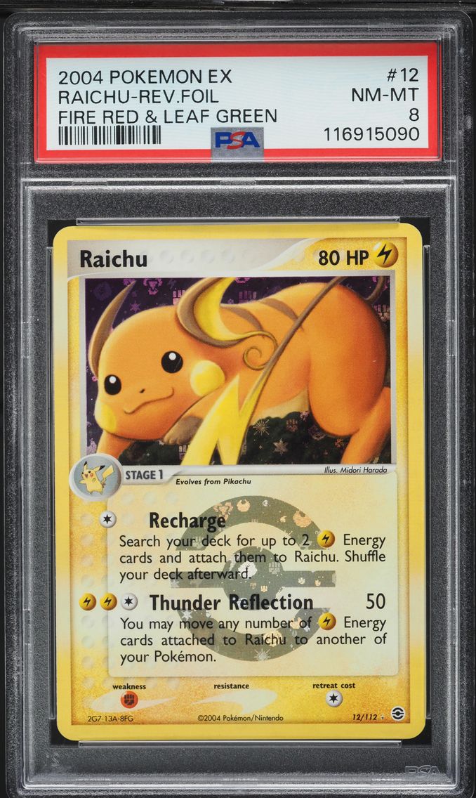 2004 #12 Raichu-Reverse Foil PSA 8 EX Fire Red & Leaf Green Pokemon