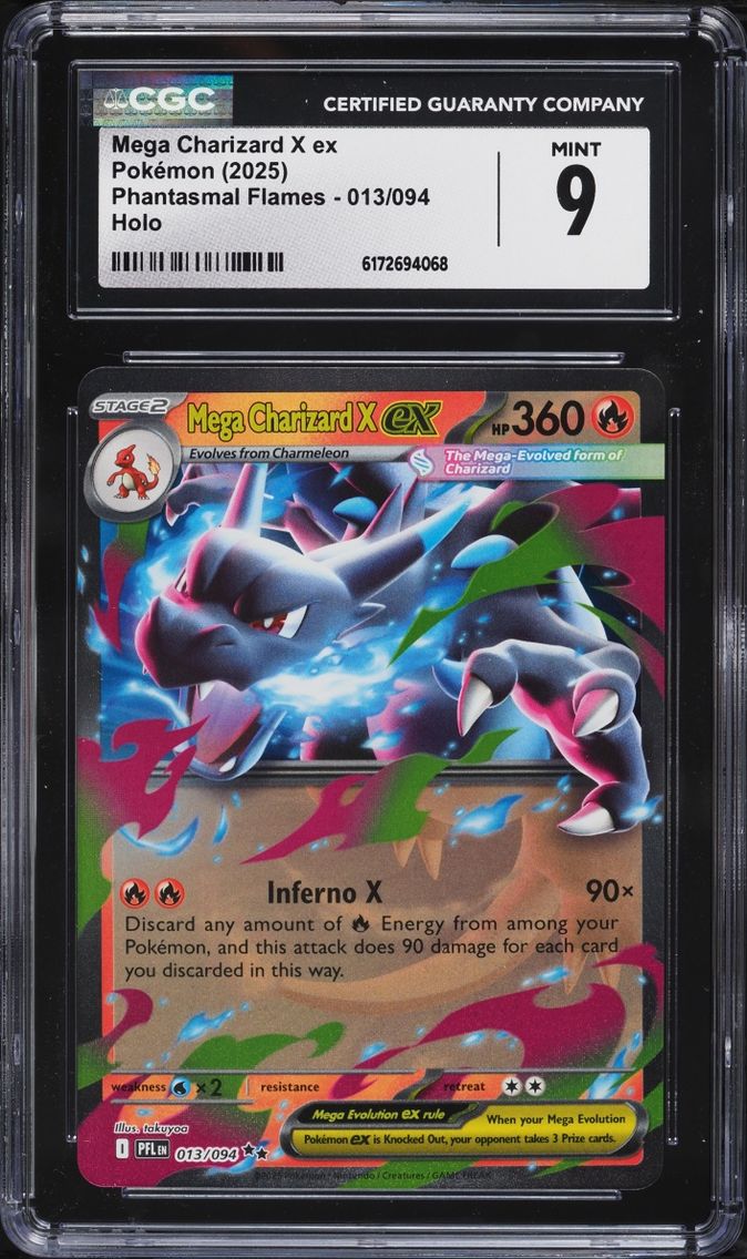 2025 Pokemon Mega Evolution Phantasmal Flames Holo Mega Charizard X EX #13 CGC 9 MINT