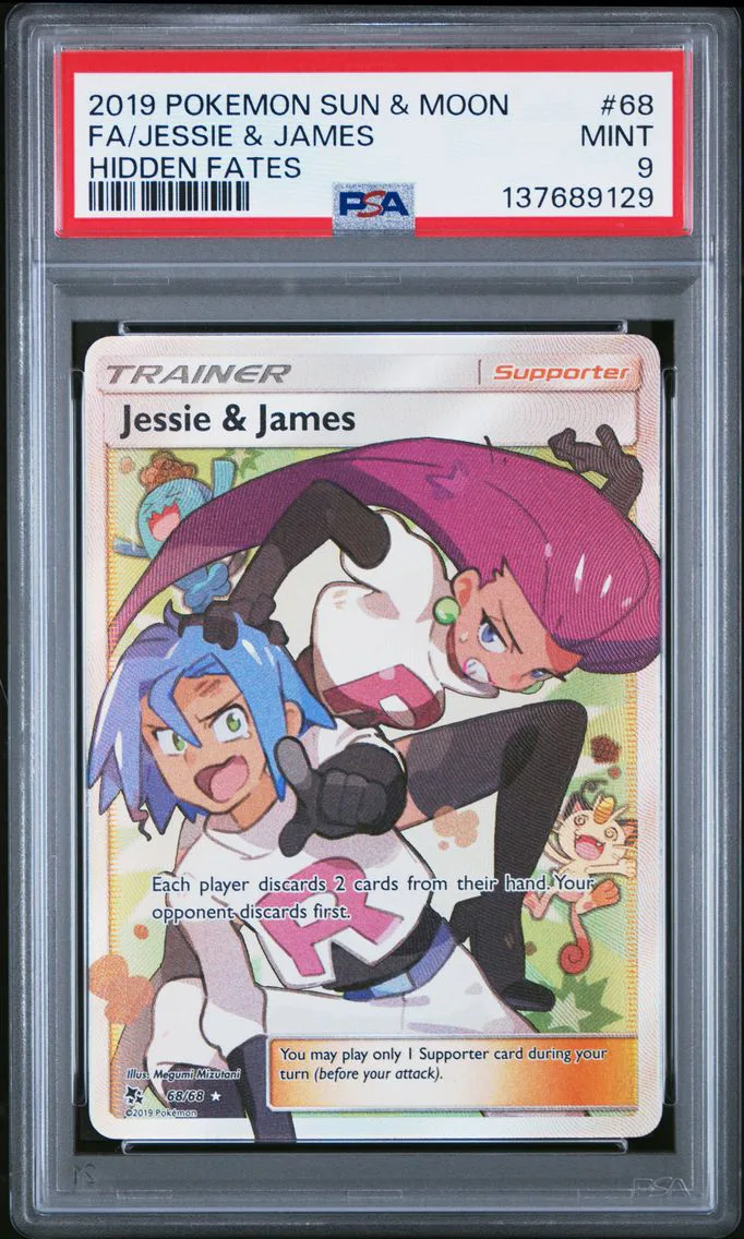 2019 #68 Full Art/Jessie & James PSA 9 Sun & Moon Hidden Fates Pokemon