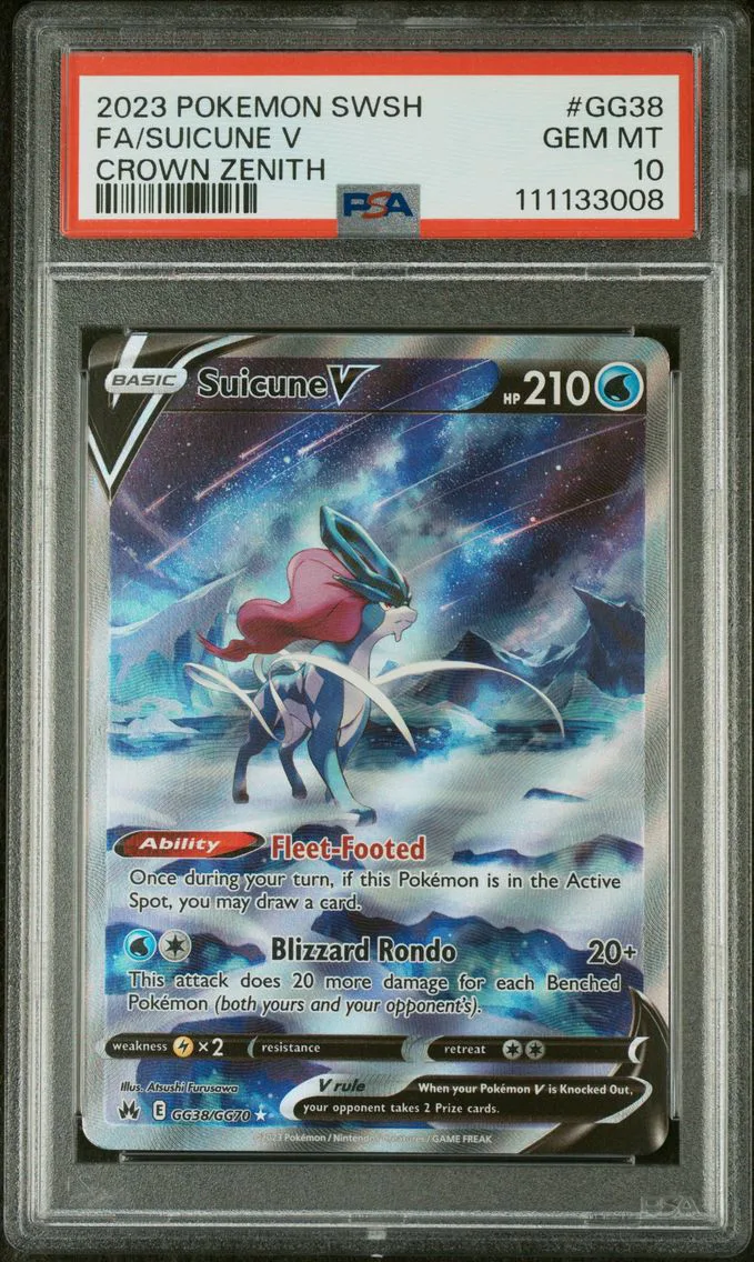 2023 #GG38 Full Art/Suicune V PSA 10 Sword and Shield Crown Zenith