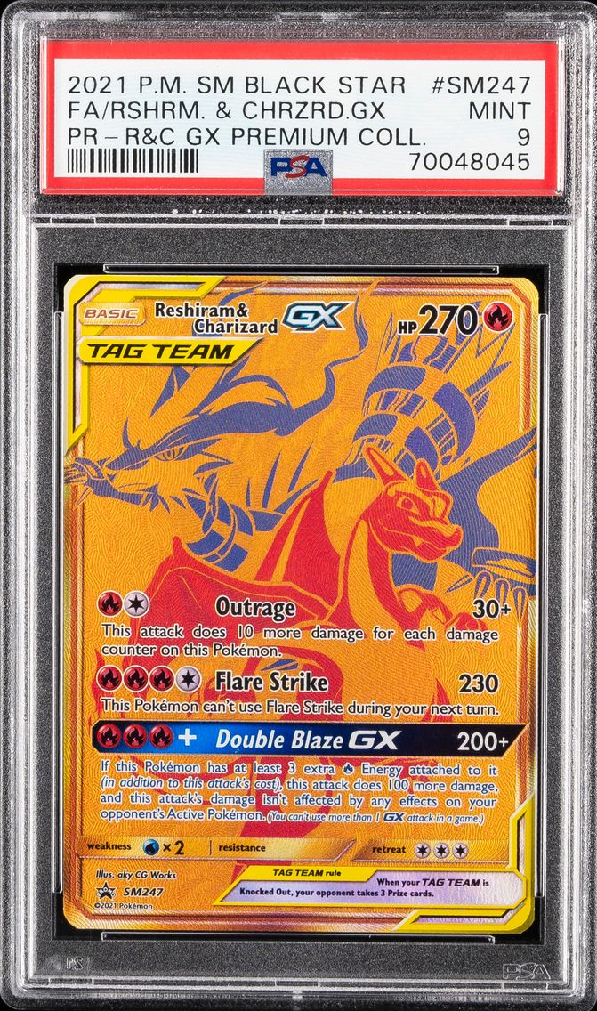 2021 #SM247 Full Art/Reshiram & Charizard GX PSA 9 SM Black Star Promo Pokemon