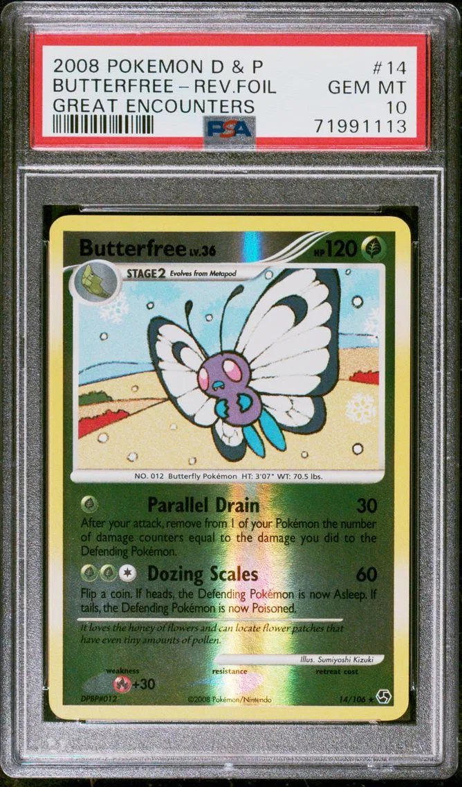 2008 #14 BUTTERFREE-REVERSE FOIL PSA 10 POKEMON DIAMOND & PEARL GREAT ENCOUNTERS