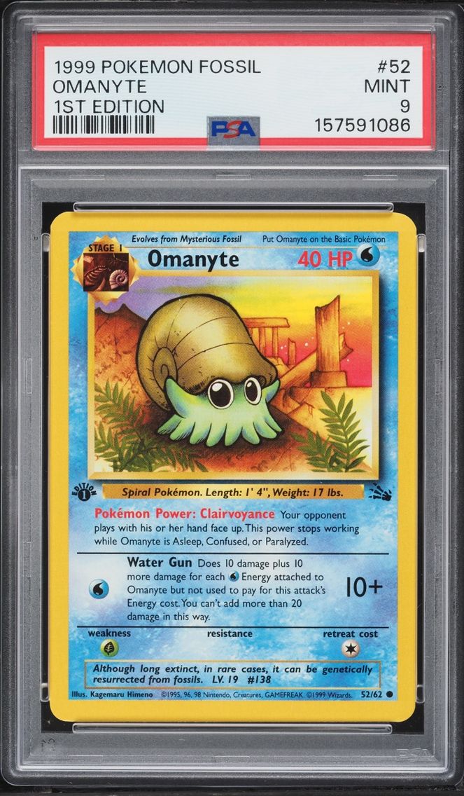 1999 Pokemon Fossil 1st Edition Omanyte #52 PSA 9 MINT