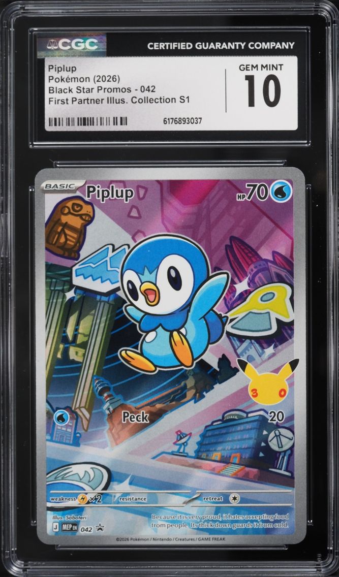 2026 Pokemon Mega Evolution Promo First Partner Illustration S1 Full Art Piplup #42 CGC 10 GEM